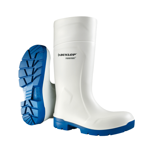 Stiefel Dunlop Purofort Foodpro Multigrip, weiß/blau, Gr. 48