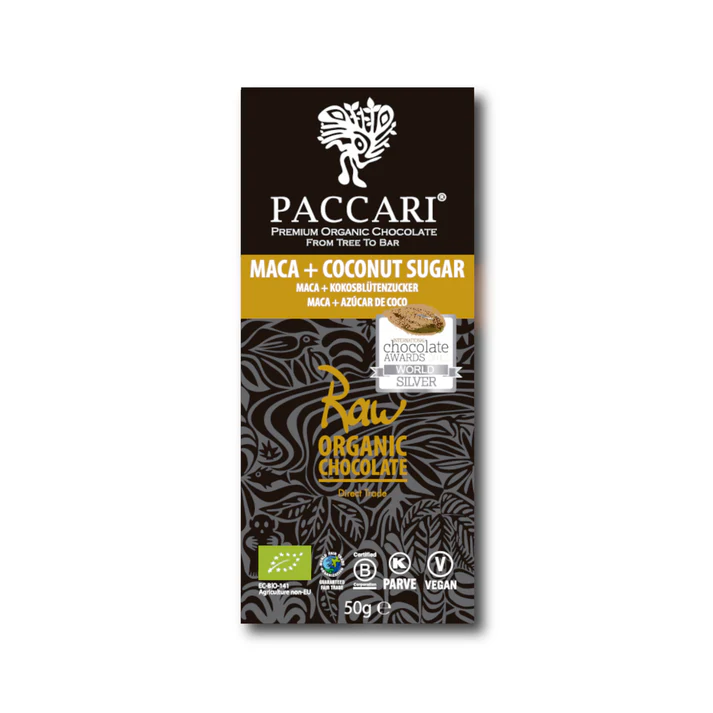 PACCARI Rohe Bio Schokolade 70% mit Maca +  Kokosblütenzucker, 50 g, Tree to Bar