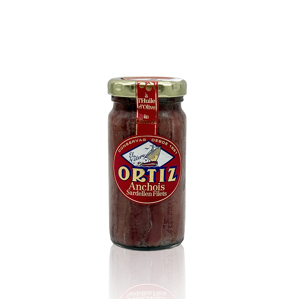 Sardellen in Olivenöl, Glas, 95 g, Ortiz