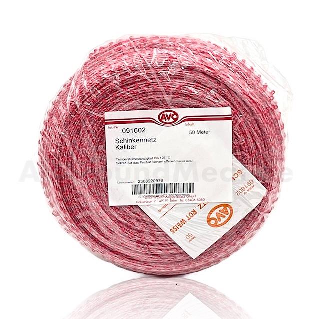 Schinkennetz Kal.18 rot-weiss m. Naht, 50 Meter AVO Schinkennetz Kal.18 rot-weiss m. Naht, 50 Meter AVO