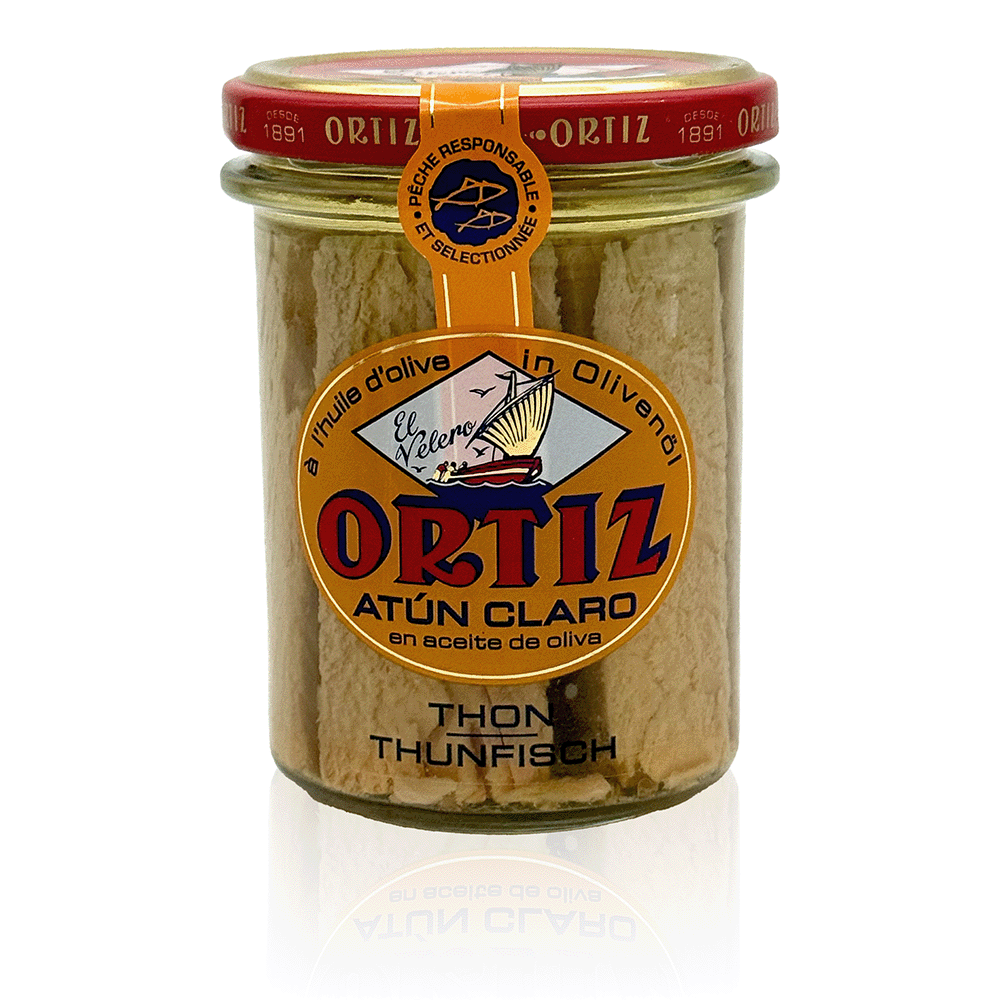 Gelbflossen-Thunfisch in Olivenöl, Glas, 220 g, Ortiz