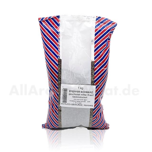 Pfeffer schwarz geschrotet mittel Brasil keimreduziert 1 Kg, Schuco