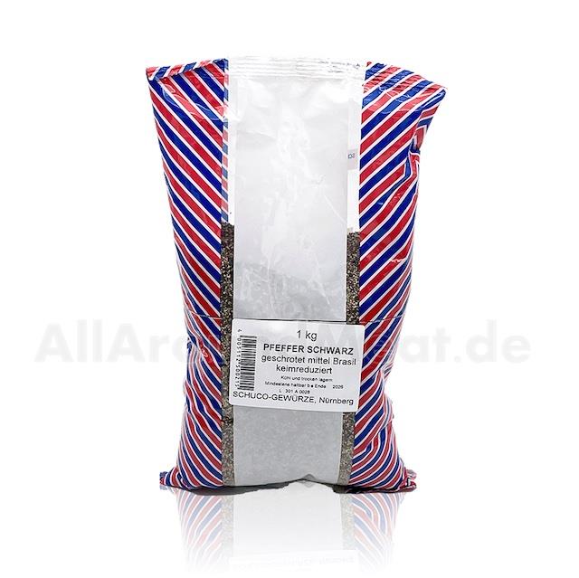 Pfeffer schwarz geschrotet mittel Brasil, keimreduziert, 1 Kg, Schuco Pfeffer schwarz geschrotet mittel Brasil, keimreduziert, 1 Kg, Schuco