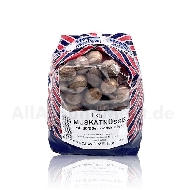 Muskatnüsse ganz rd. 80/85er, westindisch, 1 Kg, Schuco 