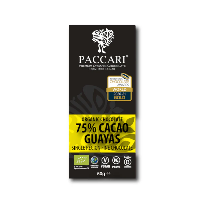 PACCARI Bio Schokolade Guayas 75%, 50 g, Tree to Bar