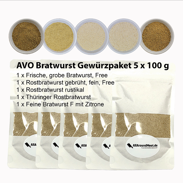 AVO Bratwurst-Gewürzpaket, Gewürzzubereitung 5 x 100 g