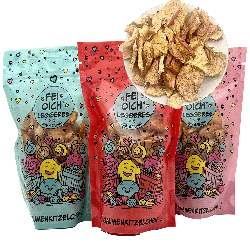 Apfel-Zimt Chips 100 g, verschiedene Farben Apfel-Zimt Chips 100 g, verschiedene Farben