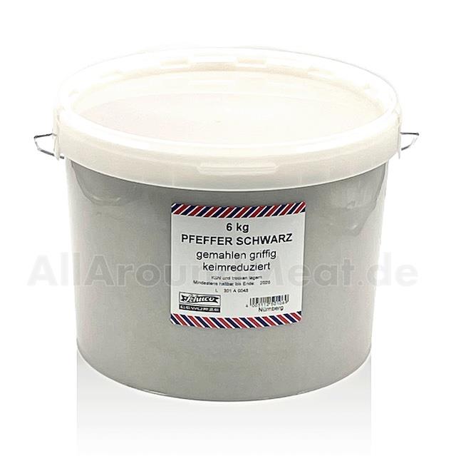 Pfeffer schwarz gemahlen, griffig, 6 Kg im Eimer, Schuco Pfeffer schwarz gemahlen, griffig, 6 Kg im Eimer, Schuco