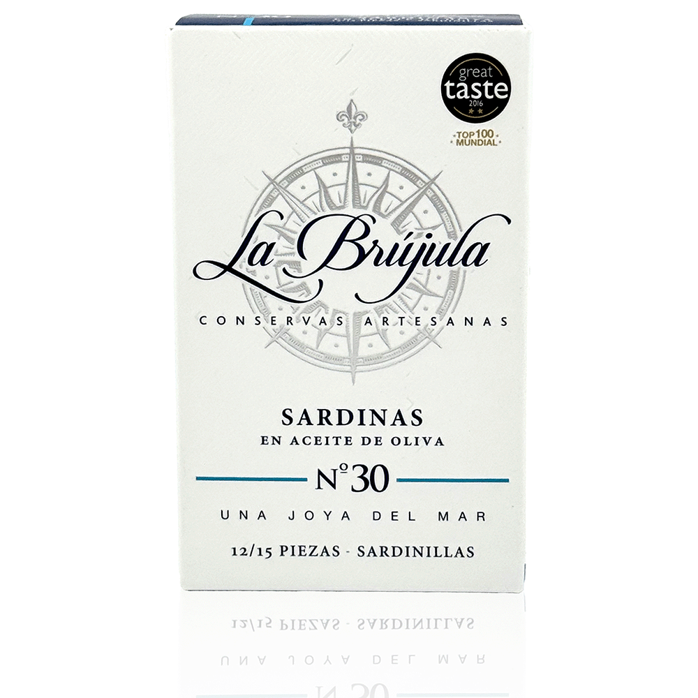 Kleine Sardinen N°30 (12-16 Stück) in Olivenöl, 115 g, La Brujula